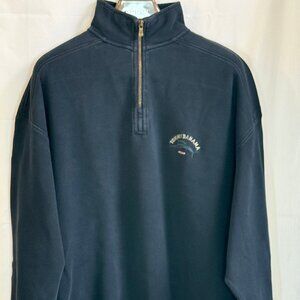 Tommy Bahama Men's 100% Cotton Mock Neck 1/4 Zip Long Sleeves Pullover -Black-XL